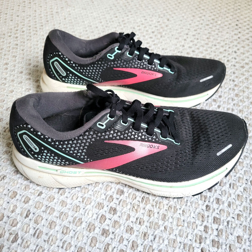 Brooks Ghost 14 Womens 9.5 EU 41 Black Teal Pink Running Shoes Sneakers